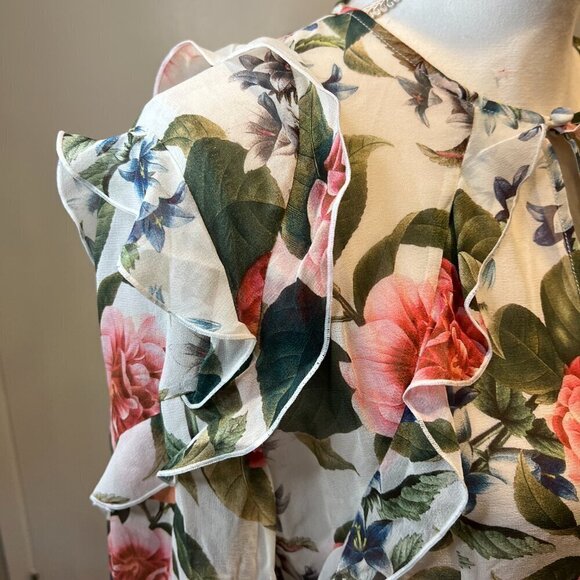NWT Nicholas Floral Print 100% Silk Belle Ruffle Long Sleeve Blouse, Size 8 - Picture 8 of 16
